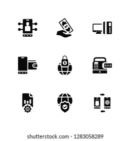 Vector Illustration Of 9 Icons. Editable Pack Smartphone, Cash, Financial, Cash register, Marketing, Transfer money, Security, Wallet, Cit card