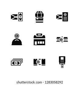 Vector Illustration Of 9 Icons. Editable Pack Payment, Payment method, Cash, Money transfer, Shop, Atm, Piggy bank, 