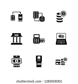 Vector Illustration Of 9 Icons. Editable Pack Payment method, Smartphone, Ecommerce, Point of service, Cit card, Atm, Bank, Bitcoin