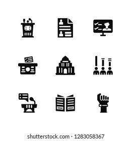 Vector Illustration Of 9 Icons. Editable Pack Conference, Ballot, Results, Capitol, Protest, Newspaper, Ballot