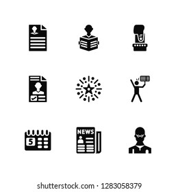 Vector Illustration Of 9 Icons. Editable Pack Ballot, Newspaper, Calendar, Protest, Fireworks, Candidate, Ballot