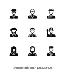 Vector Illustration Of 9 Icons. Editable Pack Pilot, Graphic de, Judge, Baseball player, Student, Sailor, Driver, Farmer, Soccer player