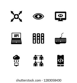 Vector Illustration Of 9 Icons. Editable Pack Responsive, Vision, Cloud computing, Keyboard, Server, Developer, Users, Api, Monitor