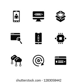 Vector Illustration Of 9 Icons. Editable Pack Tablet, Monitor, Cloud computing, Microchip, Smartphone, Browser, Refresh, Open box