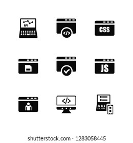 Vector Illustration Of 9 Icons. Editable Pack Api, Coding, Profile, Java script, Secure, Responsive, Save, Css