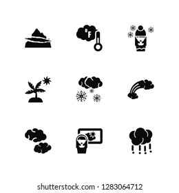 Vector Illustration Of 9 Icons. Editable Pack Foggy, Farenheit, Cloudy, Rainbow, Winter, Hailstorm, Meteorology, Summer, Woman