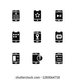 Vector Illustration Of 9 Icons. Editable Pack Password, Ui, News, Ram, Map, Application, 4g, Smartphone, Audio