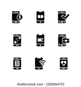 Vector Illustration Of 9 Icons. Editable Pack Mobile banking, Battery, Description, Camera, Shopping online, Health, Wifi, Game, Security