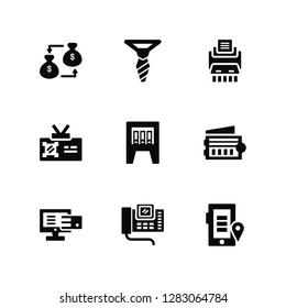 Vector Illustration Of 9 Icons. Editable Pack Money, Tie, Online payment, Wallet, Files, Smartphone, Phone, Id card, Shder