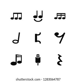 Vector Illustration Of 9 Icons. Editable Pack Eighth note, Tie, Quaver, Eight note rest, Bracket, Quarter Charging Plug, Half