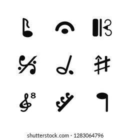 Vector Illustration Of 9 Icons. Editable Pack Eighth note, Fermata, Octave clef, Sharp, Half Quarter Thirty second note rest, Segno, Alto clef