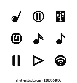 Vector Illustration Of 9 Icons. Editable Pack Crotchet, Pause, Music player, Semiquaver, Wifi, Play, Nfc, Usb