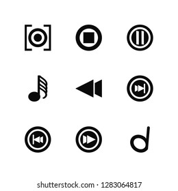 Vector Illustration Of 9 Icons. Editable Pack Rec, Stop, Previous, Skip, Rewind, Minim, Fast forward, Hemidemisemiquaver, Pause