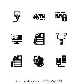 Vector Illustration Of 9 Icons. Editable Pack Ethernet, Firewall, File, Network, Server, Shield, Broadcast, Firewall