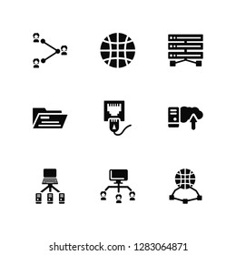 Vector Illustration Of 9 Icons. Editable Pack Share, Earth grid, Server, Cloud computing, Ethernet, Network, Folder, Server