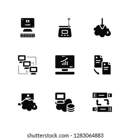 Vector Illustration Of 9 Icons. Editable Pack Computer, Wifi router, Cloud, Copy, Monitor, Backup, Hosting, Remote control, Download