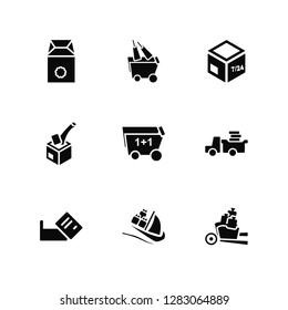 Vector Illustration Of 9 Icons. Editable Pack Package, Delivery cart, Cit card, truck, Shopping Cargo ship, Box, 