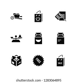 Vector Illustration Of 9 Icons. Editable Pack Wheelbarrow, Package, Sent, Shopping bag, Free, Weight, Calculator