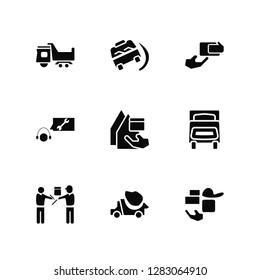 Vector Illustration Of 9 Icons. Editable Pack Truck, Delivery, Delivery Man, Customer Support, Delivering Box