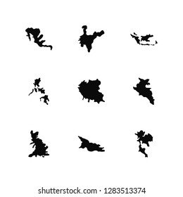 Vector Illustration Of 9 Icons. Editable Pack Mexico map, India United Kingdom Peru Poland Thailand Georgia Philippines Indonesia map