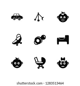 Vector Illustration Of 9 Icons. Editable Pack Car, Baby mobile, boy, Potty, Pacifier, stroller, car seat, girl