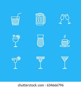 Vector Illustration Of 9  Icons. Editable Pack Of Glass, Martini, Margarita And Other Elements.