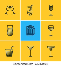 Vector Illustration Of 9  Icons. Editable Pack Of Martini, Celebrate, Goblet And Other Elements.