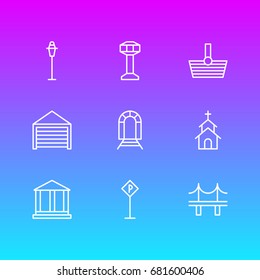 Vector Illustration Of 9  Icons. Editable Pack Of Basket, Subway, Road Sign And Other Elements.