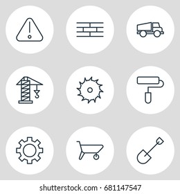 Vector Illustration Of 9 Industry Icons. Editable Pack Of Road Sign, Roller, Lifting And Other Elements.