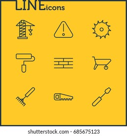 Vector Illustration Of 9 Industry Icons. Editable Pack Of Turn Screw, Lifting, Circle Blade And Other Elements.
