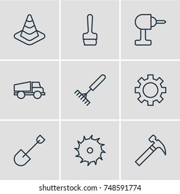 Vector Illustration Of 9 Industry Icons. Editable Pack Of Cogwheel, Handle Hit, Spade Elements.