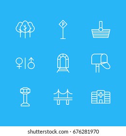 Vector Illustration Of 9 Infrastructure Icons. Editable Pack Of Basket, Toilet, Subway And Other Elements.