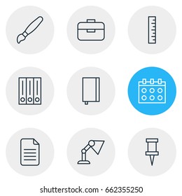 Vector Illustration Of 9 Instruments Icons. Editable Pack Of Meter, Folder, Portfolio And Other Elements.