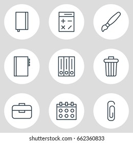 Vector Illustration Of 9 Instruments Icons. Editable Pack Of Paint, Portfolio, Calculate And Other Elements.