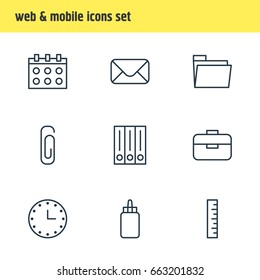 Vector Illustration Of 9 Instruments Icons. Editable Pack Of Adhesive, Archive, Meter And Other Elements.