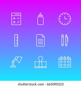 Vector Illustration Of 9 Instruments Icons. Editable Pack Of Illuminator, Date, Meter And Other Elements.