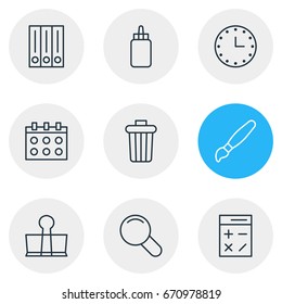 Vector Illustration Of 9 Instruments Icons. Editable Pack Of Archive, Paint, Garbage Container And Other Elements.