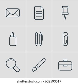 Vector Illustration Of 9 Instruments Icons. Editable Pack Of Paint, Paperclip, Pushpin And Other Elements.