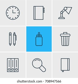 Vector Illustration Of 9 Instruments Icons. Editable Pack Of Adhesive, Illuminator, Watch And Other Elements.