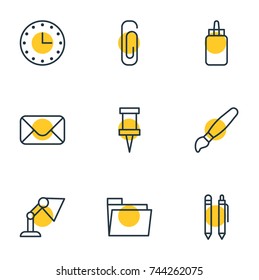 Vector Illustration Of 9 Instruments Icons. Editable Pack Of Letter, Paint, Paperclip And Other Elements.