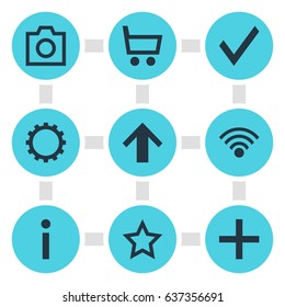 Vector Illustration Of 9 Interface Icons. Editable Pack Of Confirm, Info, Snapshot And Other Elements.