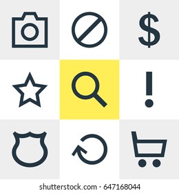 Vector Illustration Of 9 Interface Icons. Editable Pack Of Access Denied, Alert, Wheelbarrow And Other Elements.