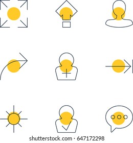 Vector Illustration Of 9 Interface Icons. Editable Pack Of Wide Monitor, Approved Profile, Message And Other Elements.