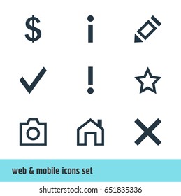 Vector Illustration Of 9 Interface Icons. Editable Pack Of Confirm, Info, Asterisk And Other Elements.