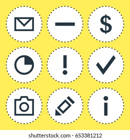 Vector Illustration Of 9 Interface Icons. Editable Pack Of Pen, Confirm, Stopwatch And Other Elements.