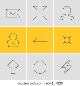 Vector Illustration Of 9 Interface Icons. Editable Pack Of Accsess, Sunshine, Switch Off And Other Elements.