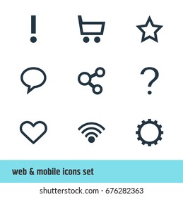 Vector Illustration Of 9 Interface Icons. Editable Pack Of Talk Bubble, Help, Wheelbarrow And Other Elements.