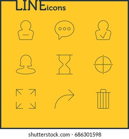 Vector Illustration Of 9 Interface Icons. Editable Pack Of Approved Profile, Garbage, Share And Other Elements.