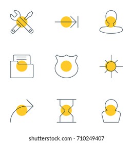 Vector Illustration Of 9 Interface Icons. Editable Pack Of Maintenance, Share, Avatar And Other Elements.