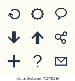 Vector Illustration Of 9 Interface Icons. Editable Pack Of Help, Downward, Renovate And Other Elements.